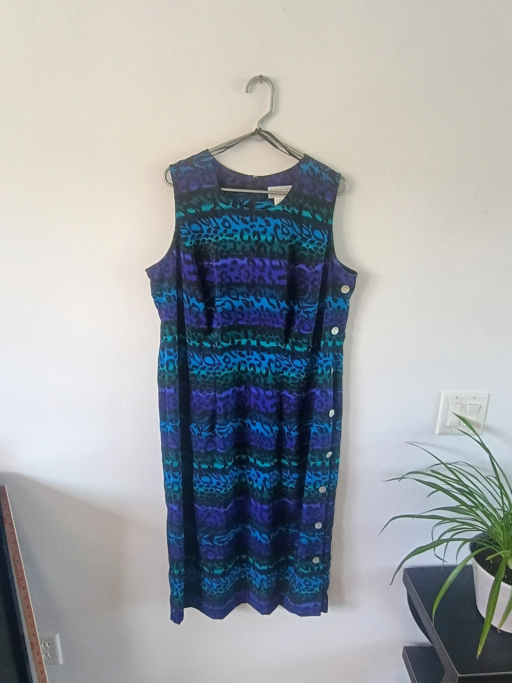 Lady Dorby 18WP Blue Teal Abstract Animal Print Sleeveless Shift Midi Dress Plus